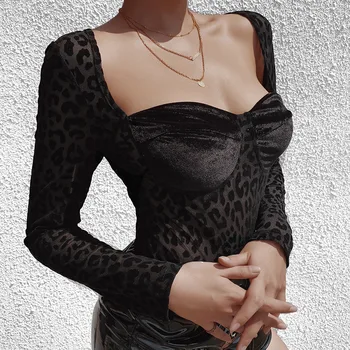 SEZOANE cu Maneci Lungi Leopard Plasă vedea prin Mozaic Sexy Body Toamna Femei de Moda Streetwear Club Tinutele ASJU80494