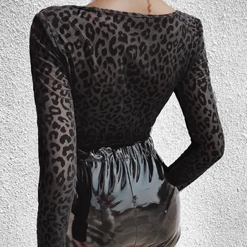 SEZOANE cu Maneci Lungi Leopard Plasă vedea prin Mozaic Sexy Body Toamna Femei de Moda Streetwear Club Tinutele ASJU80494