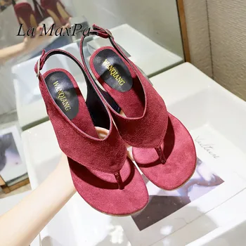 2019 Noi De Vara Sandale Papuci Subțire Sandale Cu Toc Flip Flop Sexy Femei Pantofi De Pompe De Vin Roșu Pantofi Casual Mediu