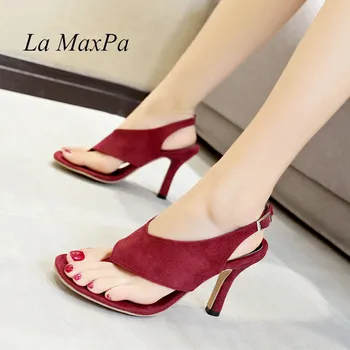 2019 Noi De Vara Sandale Papuci Subțire Sandale Cu Toc Flip Flop Sexy Femei Pantofi De Pompe De Vin Roșu Pantofi Casual Mediu