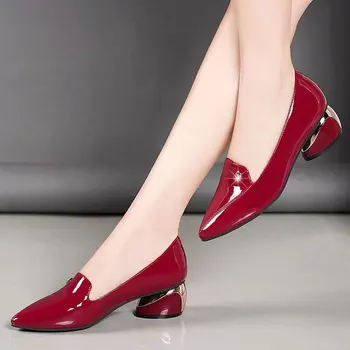 Sexy Degetul Ascutit Pantofi Femei Med Toc 4.5 CM Luminoase Piele PU Pompe pentru Birou Doamnelor Rochie de Petrecere Pantofi Zapatos Mujer 2020