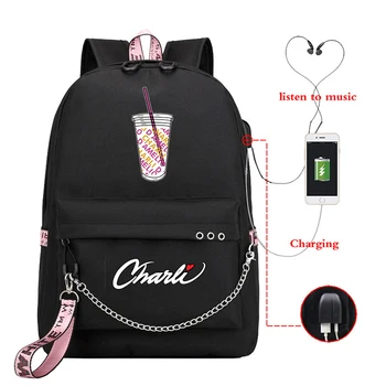Mochila Charli D'Amelio Rucsac USB Incarcator Laptop Back Pack Femei ghiozdane pentru Fete Adolescente Plecak Szkolny Pungi pentru Baieti
