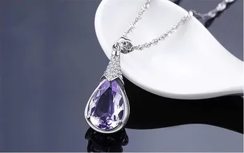 Argint 925 fierbinte vinde cristal violet doamnelor'pendant coliere bijuterii nu se estompeze de sex feminin cu lanț scurt, cadou de ziua de nastere