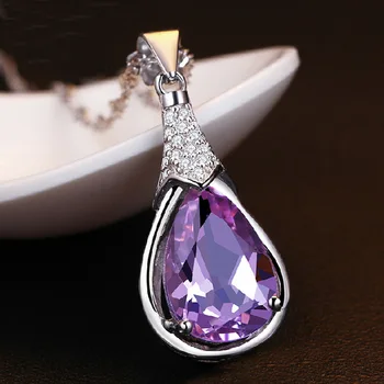 Argint 925 fierbinte vinde cristal violet doamnelor'pendant coliere bijuterii nu se estompeze de sex feminin cu lanț scurt, cadou de ziua de nastere