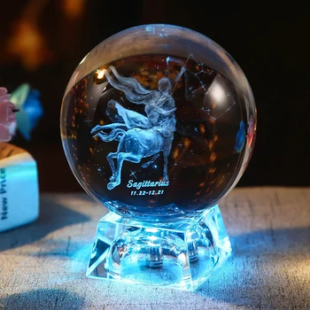 3D Semn Zodiacal Steaua de Cristal Gravate cu Laser Sferă de Sticlă Decor Acasă Cadou de Ziua Ornament