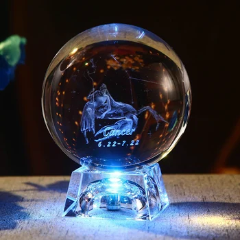 3D Semn Zodiacal Steaua de Cristal Gravate cu Laser Sferă de Sticlă Decor Acasă Cadou de Ziua Ornament