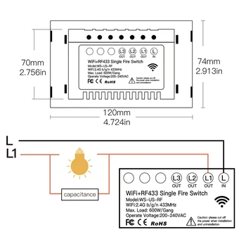 NOUL wi-fi Inteligent Comutator de Lumină RF433 Fără Fir Neutru Singur Foc de Viață Inteligentă Tuya Control Aplicație Funcționează cu Alexa de Start Google 110V 220V