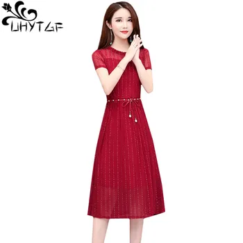 UHYTGF rochie de Vara temperament eleganta pentru femei rochie de plaja din Dantela-up Slim rochii lungi Negru pulover roșu rochii de partid vestido 270