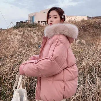 Femei Jacheta De Iarna Parka Mare Guler De Blană Cu Glugă Haina 2020 Maneca Lunga Îngroșa Liber Feminin Solid Parka Coat Moda Coreeană