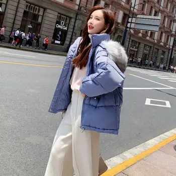 Femei Jacheta De Iarna Parka Mare Guler De Blană Cu Glugă Haina 2020 Maneca Lunga Îngroșa Liber Feminin Solid Parka Coat Moda Coreeană