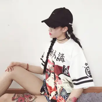 Vinde fierbinte Genki Fată Japoneză Strada T-shirt Elev Adolescent Topuri Stil Exagerat de Imprimare Vrac Scrisoare Harajuku Pânză