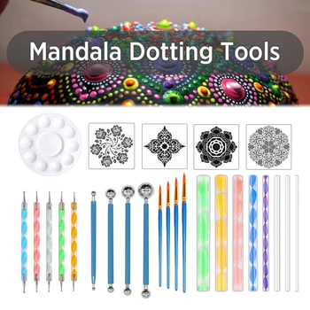 26Pcs Mandala Dotting Tools Truse de Instrumente de Pictură Kituri Tava Pensule Rock Pictura pe Panza, Pensule Pietre Țesături de Artă