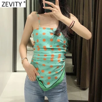 Zevity Nou sexy femei polka dot print curea de spaghete bluza chic lady backless elastic, sling roupas femininas tricou topuri LS6985