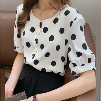 Vara Toamna Cămașă Sifon Dulce Coreean Casual Dot Imprimare Femei Bluze Munca De Birou Slim Black Red White Topuri Doamna Blusas Mujer