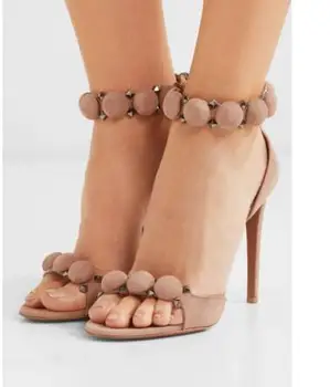 Moraima Snc Femei Peep Toe Sandale Cu Toc Înalt Glezna Sfera&Gunmetal Pyramid Stud Pantofi De Vara Tocuri Subtiri Gladiator Sandal