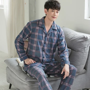 Iarna din Bumbac Pijama Barbati Carouri Galben Lounge Pijamale Pijama Om Cald Bedgown Haine de Acasă PJ din Bumbac Pijama Hombre