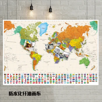 Colorate Hartă a Lumii cu Pavilion Național de Dimensiunea unui Poster de Perete Decor Mare Hartă a Lumii 100x68cm pânză Impermeabilă hartă