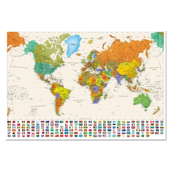 Colorate Hartă a Lumii cu Pavilion Național de Dimensiunea unui Poster de Perete Decor Mare Hartă a Lumii 100x68cm pânză Impermeabilă hartă
