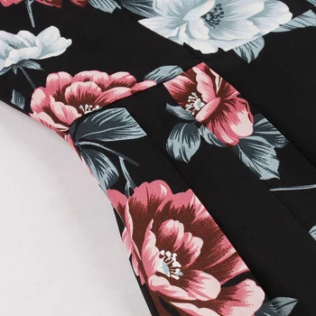 Tonval Dantelate Gât Pătrat de Imprimare Florale Rochie Neagră Femei de 50 de Îmbrăcăminte Retro plin de Farmec Rockabilly Rochii Plisate