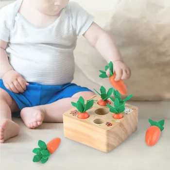 Montessori Jucărie Jucarii din Lemn Baby Set Trăgând Morcov Forma de Potrivire Dimensiunea Cunoaștere Montessori Jucărie de Învățământ din Lemn de Jucării pentru copii