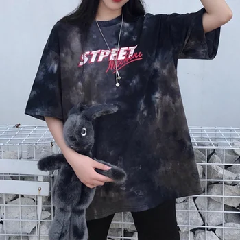 Supradimensionat de Top de Vară 2020 Femei Tricou O-gât Scrisoare de Imprimare de sex Feminin Topuri Harajuku Tie Dye T Camasa Casual, Bluze de Bază Doamnelor T-shirt