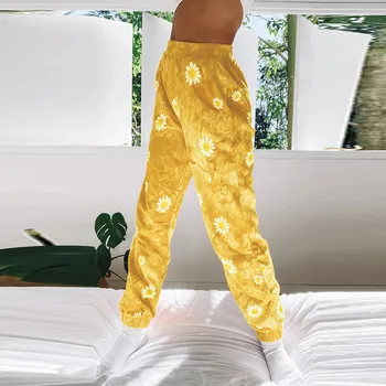 Femei de moda Casual, Jogging Pantaloni Daisy Tie-dye Imprimare Largi Picior pantaloni de Trening Liber Casual Sport Pantaloni Largi Pantaloni Lungi #40