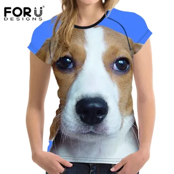 FORUDESIGNS Amuzant Animale 3D Câine Beagle de Imprimare Femei de Vara Tricouri Harrier Maneca Scurta Top Haine Tee Respirabil Fata de T-shirt