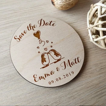 Pinguin salvare de la data magnet Nunta de lemn salvați data magnet invitatie de Nunta favoruri de Nunta gravate Numele data