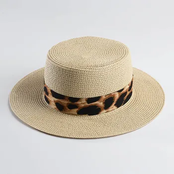 Unisex Hârtie de Paie Pălărie Margine Largă Luntraș Pălării Leopard Panglică Palarie de Soare pentru Femei, Omul Plajă de Vară Pălărie Kentucky Derby Capac Pălărie Panama
