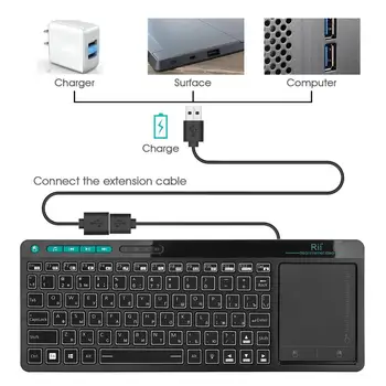 Rii K18 Plus Wireless Multimedia rusă / English Keyboard 3-Culoare LED-uri cu iluminare din spate cu Multi-Touch pentru TV Box,PC