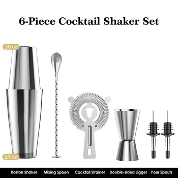 Cocktail Shaker Set, Kollea Shaker cu Strecuratoare, 6 Piese din Oțel Inoxidabil Set de Bar Barman Mixer Kituri