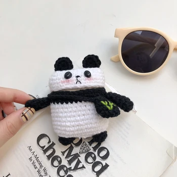 Pentru AirPods 2 Caz Drăguț Tricotat Panda Earpods Acoperi Funda pentru AirPod Aer Păstăi Pod 2 1 Cazuri Coque de Lux Accesorii Hand Made