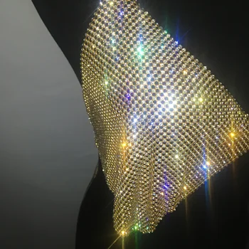 Vară Nouă Sexy Femei Argint Aur Bling Pietre Topuri Rezervor De Căpăstru Fara Spate Crop Top Clubwear Spectacol De Dans Metal Lanț De Link-Ul Topuri