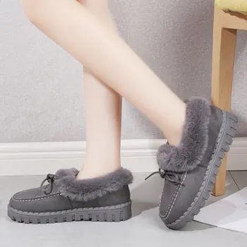 Toamna si iarna Femei Casual Pantofi Blană Drăguț Bowknot Trend Pufos de Blană Slip-on Sneakers Femei Pluș Apartamente