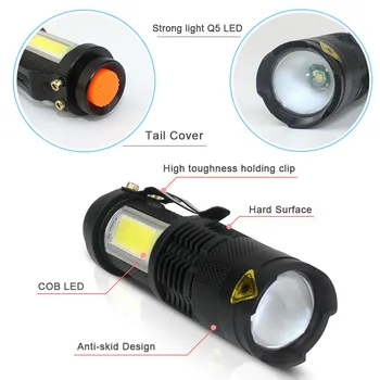 Portabil Mini Lanterna LED-uri Q5 COB Lampă de Lucru cu LED-uri Impermeabil Lanterne cu Zoom Lanterna Ultra Bright Lanterna Folosi AA 14500 Baterie