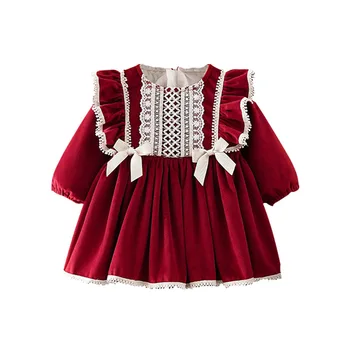 Spania Stil Copii Dress Toddler Girls ziua de Anul Nou, Petrecere, Dantelă Roșie Fete pentru Copii Petrecere de Lux Rochie de Printesa îngroșa rochie