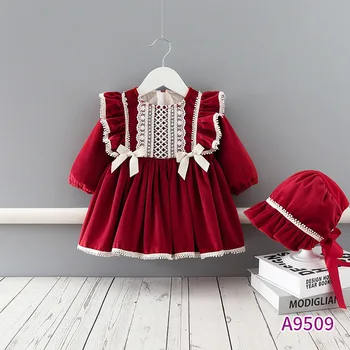 Spania Stil Copii Dress Toddler Girls ziua de Anul Nou, Petrecere, Dantelă Roșie Fete pentru Copii Petrecere de Lux Rochie de Printesa îngroșa rochie