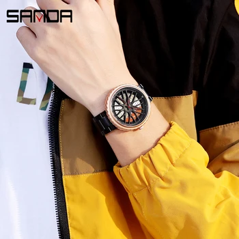 SANDA 2020 Fierbinte Vinde Cuarț Bărbați Ceas de Moda Cool Roata Dial Mașină de Ceasuri de Curea din Otel Live Impermeabil Cadou Relogio Masculino 1042