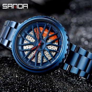 SANDA 2020 Fierbinte Vinde Cuarț Bărbați Ceas de Moda Cool Roata Dial Mașină de Ceasuri de Curea din Otel Live Impermeabil Cadou Relogio Masculino 1042