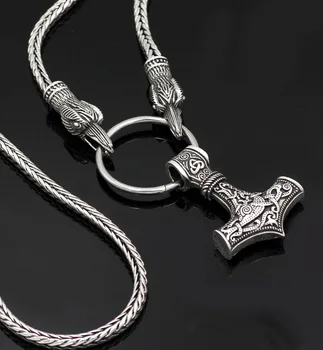 Viking Cablul de Corbii lui Odin Thor Ciocanul Mjolnir Scandinave Topor Lup Pandantiv COLIER Cu Viking Punga de Cadou