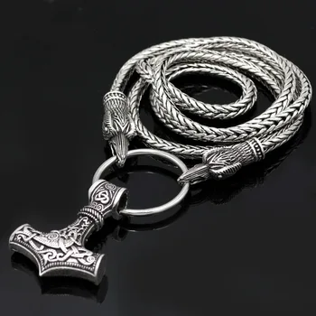 Viking Cablul de Corbii lui Odin Thor Ciocanul Mjolnir Scandinave Topor Lup Pandantiv COLIER Cu Viking Punga de Cadou