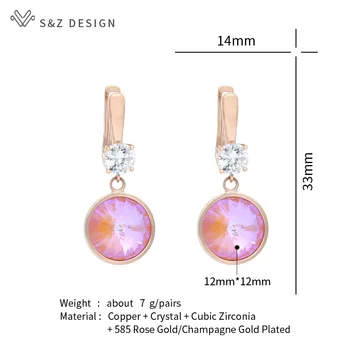 S&Z DESIGN de Moda coreea de Sud Colorat Cristal Legăna Cercei Pentru Femei Bijuterii de Nunta 585 Crescut de Aur Zirconiu CZ Cercel