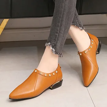 Plus Dimensiune 35-42 Femei Pantofi Subliniat Toe Pantofi oxfords Nituri Pantofi Rochie cu Tocuri Joase Doamnelor Pantofi de Femeie Apartamente Zapatos Mujer N7052