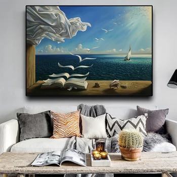 Valurile Carte Barcă cu pânze de Salvador Dali Panza Tablou Peisaj de Postere de Arta de Perete pentru Camera de zi Decor Acasă (Fara Rama)