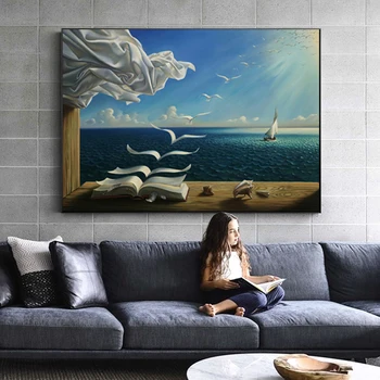 Valurile Carte Barcă cu pânze de Salvador Dali Panza Tablou Peisaj de Postere de Arta de Perete pentru Camera de zi Decor Acasă (Fara Rama)