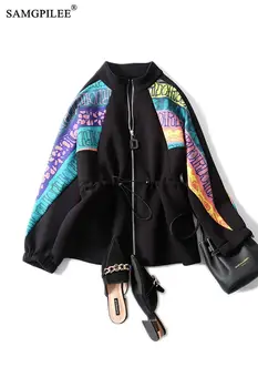 Haine De Iarnă Pentru Femei De Iarnă 2020 Casual Complet Maneca Mozaic Stand Guler Cu Fermoar Subțire Standard Plus Dimensiune Jacheta De Toamna Calda Femeie