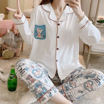 Versiunea coreeană de Lapte de Mătase cu mâneci Lungi Pijamale mai Puțin Doamnelor Pur Ananas Dulce Imprimate Acasă Îmbrăcăminte Set de Pijamale