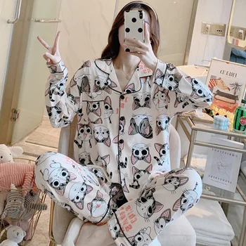 Versiunea coreeană de Lapte de Mătase cu mâneci Lungi Pijamale mai Puțin Doamnelor Pur Ananas Dulce Imprimate Acasă Îmbrăcăminte Set de Pijamale