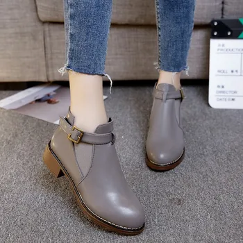 Europa Primavara Toamna Femei Cizme Glezna Moda Pantofi pentru Femeie Cizme Martin Pu Piele Slip-On Med (3-5cm) Moda Rotund Toe