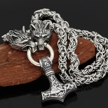 Personalitate de moda Cap de Lup și Viking Cutremur Ciocan Pandantiv Nordic Amuleta Coliere pentru Mne Bijuterii